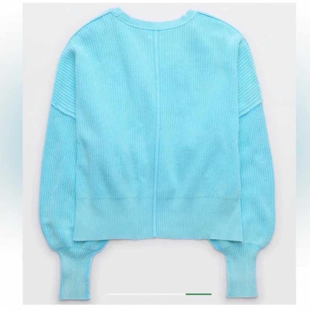 NWOT Aerie Beyond Cropped Sweater Coziest Yarn Relaxed Fit Women’s XL Turquoise - Picture 8 of 8